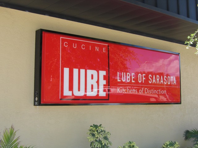 Illuminated Cabinet Sign for Lube of Sarasota. CLICK HERE to return to main portfolio page.