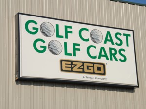 Illuminated cabinet sign for Golf Coast Golf Cars. To see more illuminated cabinet signs like this, CLICK HERE to view the illuminated cabinet sign section of our Portfolio page.