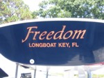 Recreational Vehicle Lettering for Freedom Longboat Key FL. CLICK HERE to see this photo full size.